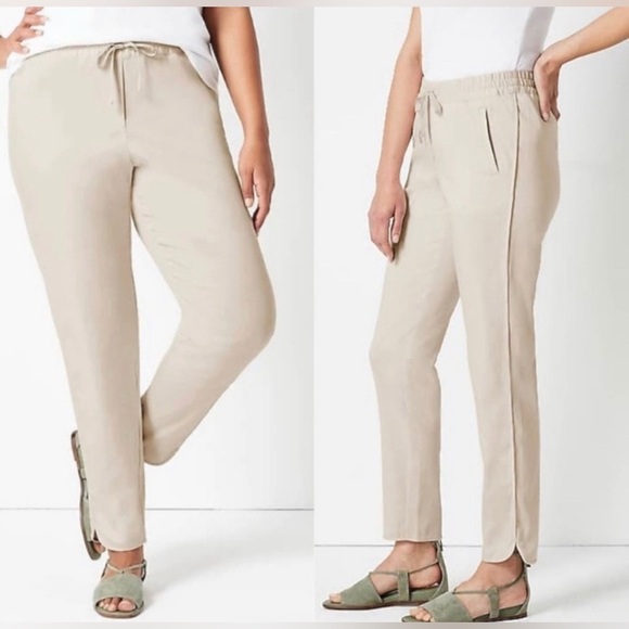 J. Jill Drawstring Moonbeam Curve Hem Ankle Pants Lyocell Cotton SZ M Spring - Picture 1 of 9